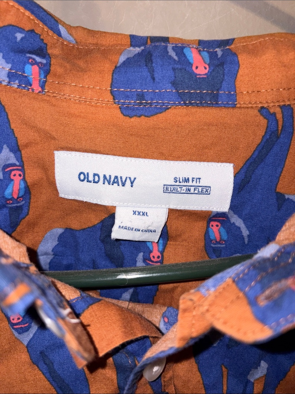 Old Navy Men's Orange Button-Down Shirt with Blue Animal Print - Picture 2 of 2